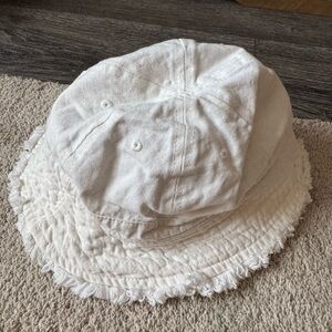 White Distressed Frayed Edge Bucket Hat One Size